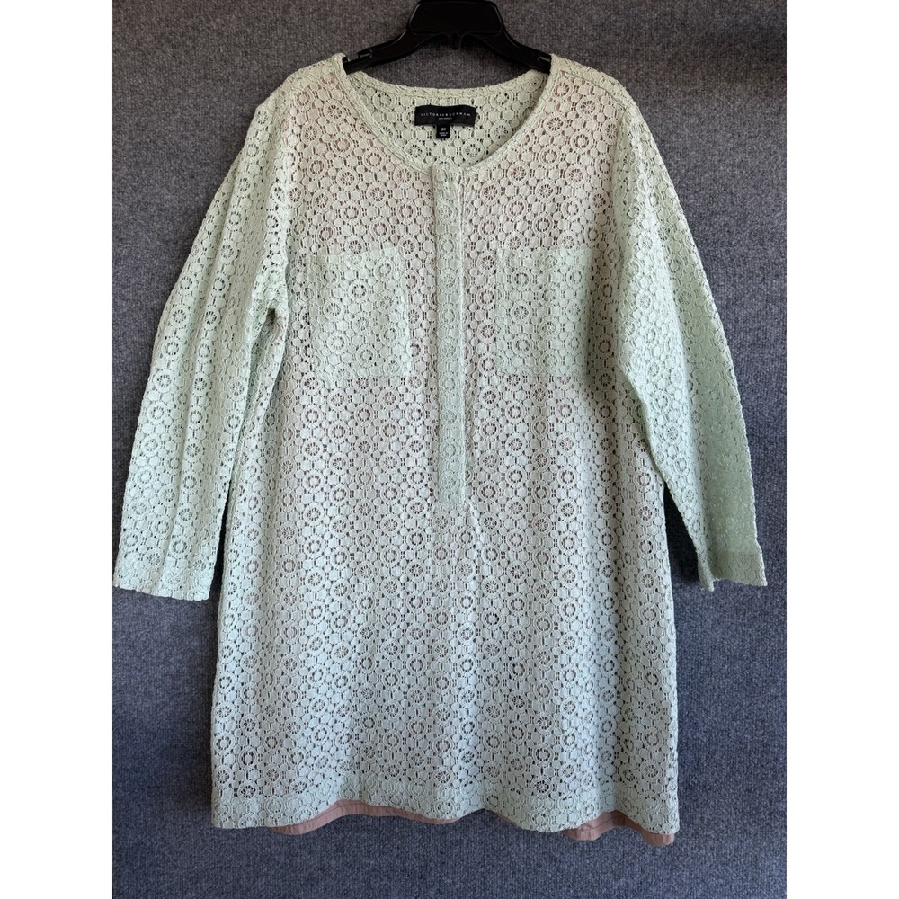 Victoria Beckham Target Womens Dress 2X Green‎ Eyelet Sheer Sleeves Sheath J98 - Picture 2 of 5